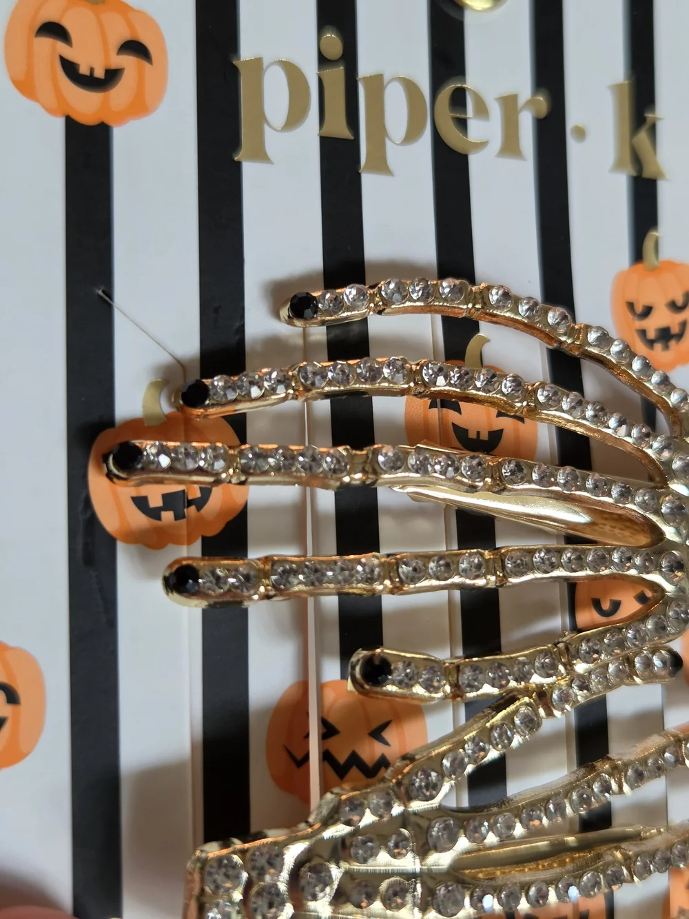 Piper•k Gold Rhinestone Skeleton Hand Hair Clips - Set of 4